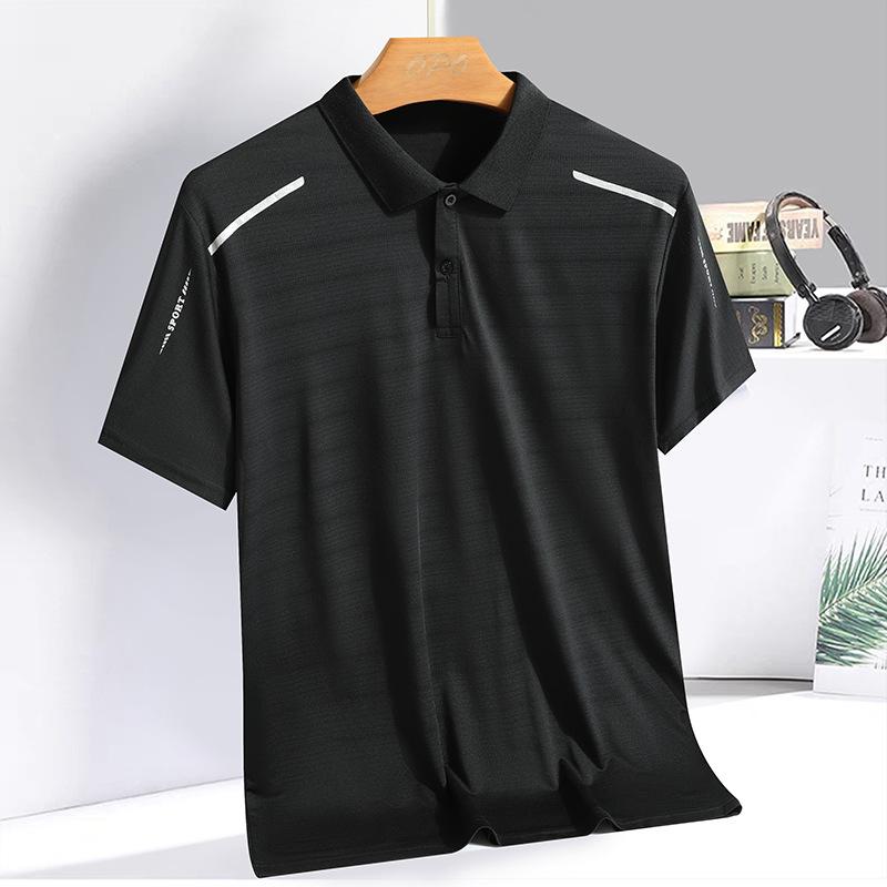 Summer Clothes Men's Short Sleeved T-shirt, Summer Ice Silk Quick Drying, Middle-aged and Elderly Loose Collar Polo Shirt
