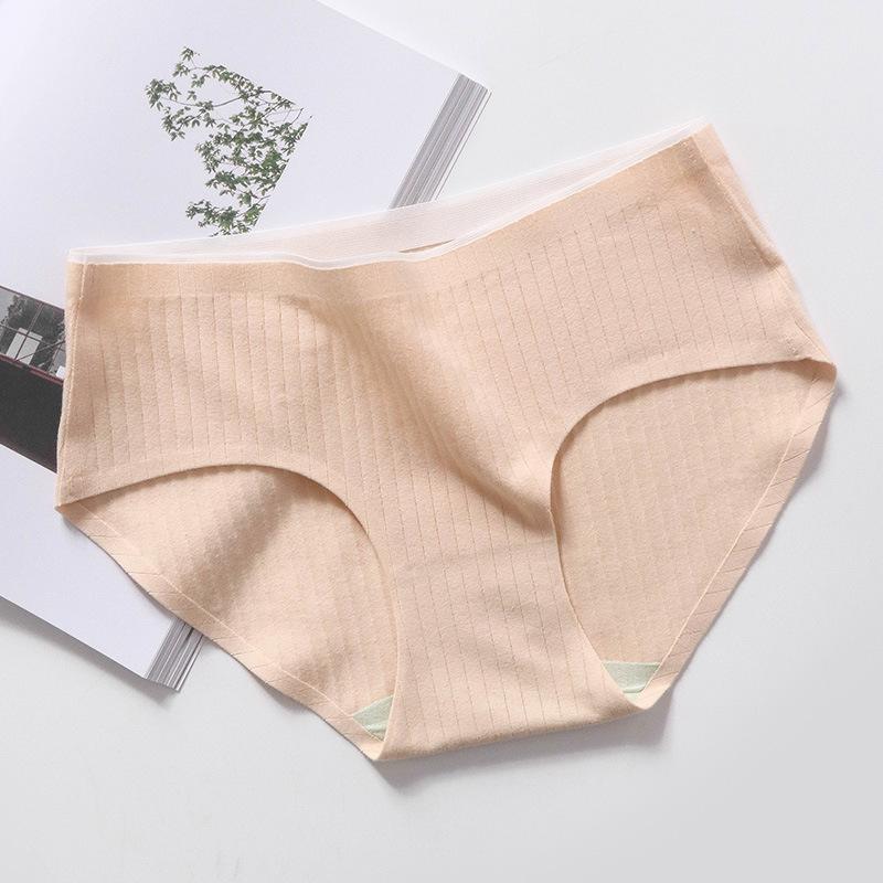 

Mid-Waist Seamless Cotton Triangle Briefs with Cotton Crotch for Women - Solid Color L