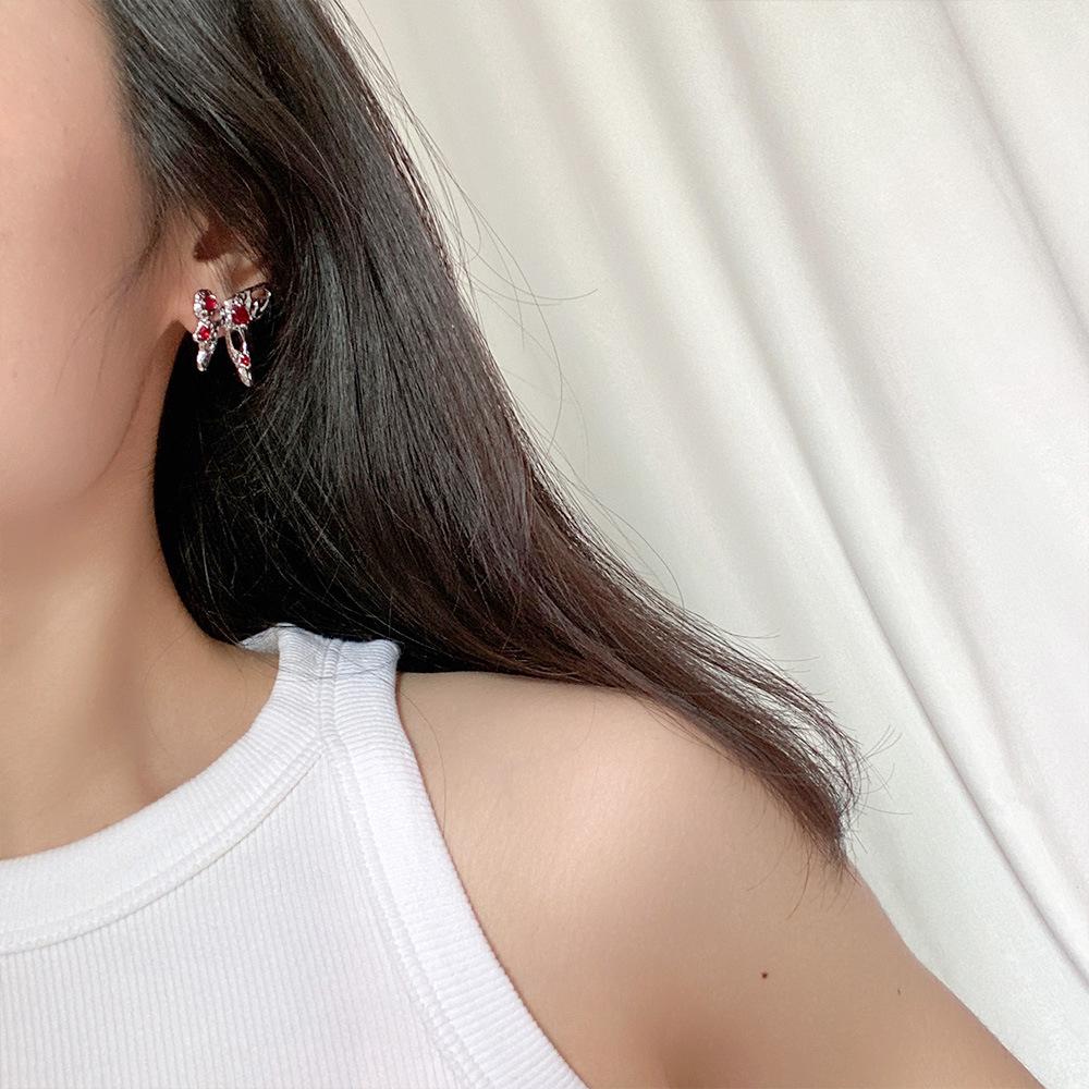 High-End Luxury Butterfly Zircon Stud Earrings - Elegant Silver Needle Design for Women