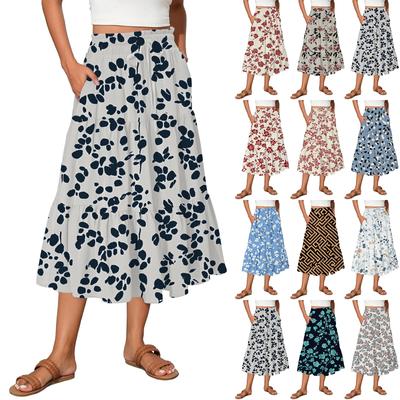 Dámské splývavé maxi sukně s volánkovým lemem A Line Elastický pas Elegantní vrstvené Boho dlouhé sukně