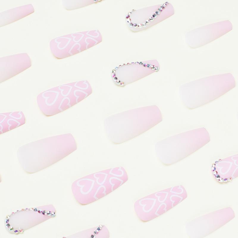 Pink love rhinestone wearing nail piece nail piece nail piece removable ultra-thin nail piece