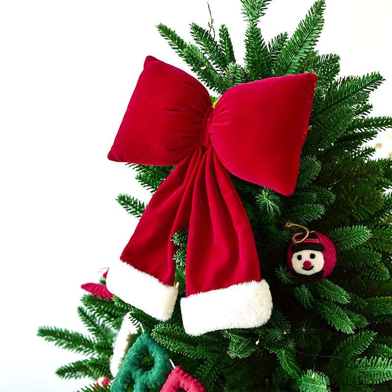 1PC Cotton Padded Bows Home Decor Flannel Christmas Velvet Bow Decoration Thanksgiving With White Fur Trim Holiday Decor 3 Sizes
