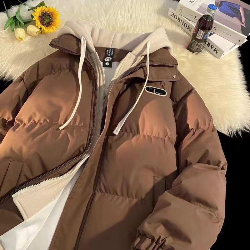 

Men s Winter Hooded Cotton Jacket: Japanese Style, Trendy, Thick & Warm, Fake Two-Piece Design, Loose Fit, Casual Coat. XL (recommended 150-170 jin)