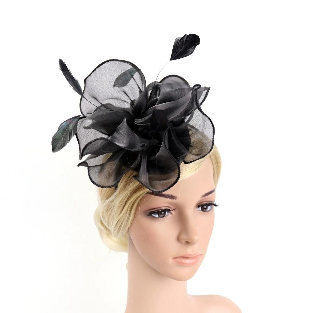 Elegant Organza Hair Drop Fascinator Hat Women Headpiece with Feather Bridal Wedding Show Race Millinery Hair Accessories