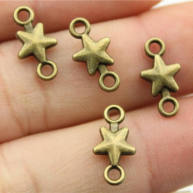 

100Pcs/Bag Mini Five-Point Star Style Connector Handmade Charms Pendant DIY for Bracelet Necklace бронзовий