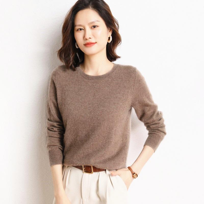 Maglione da donna in maglia girocollo a maniche lunghe maglione a tinta unita per primavera e autunno
