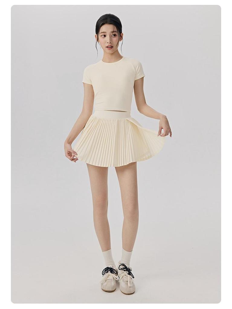 Women's High-Waisted Sports Skirt with Tennis Pocket, Accordion Pleats, Built-In Safety Shorts, and Anti-Exposure Design