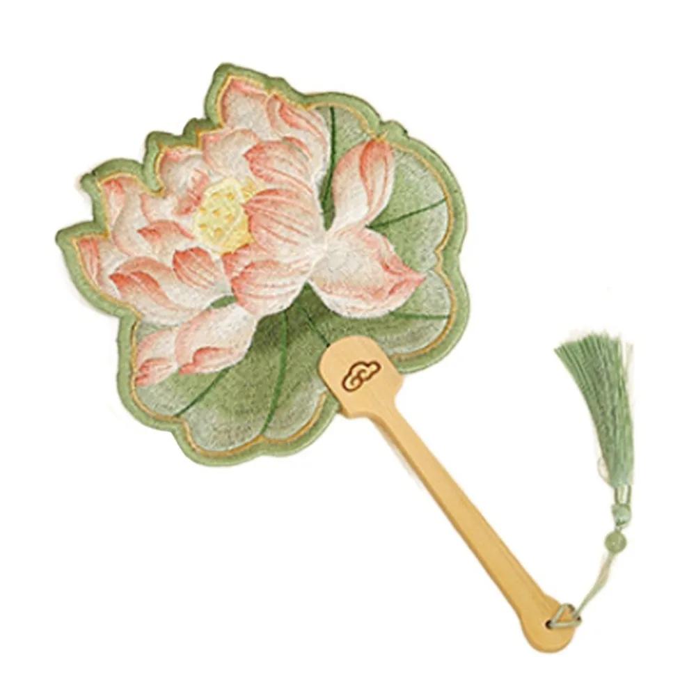 Ancient Handheld Embroidered Round Fan with Pendant Floral Shaped Chinese Style Fan Butterfly Tassels Group Fan Photography Prop