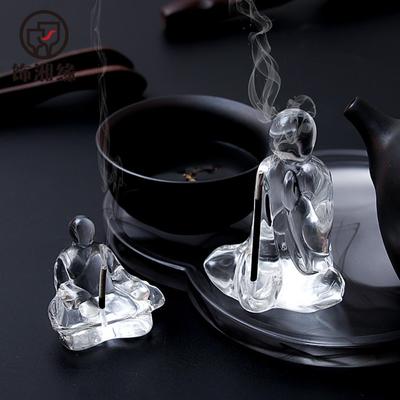 Finely Carved Glass Zen Buddha Statue Retro Transparent Tea Ceremony Ornaments Mini Delicate Crystal Ornament Office