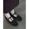 Fashion Retro Woven Cutout T-Strap Mary Jane Shoes Women's 2025 New Round Toe Flat Shoe