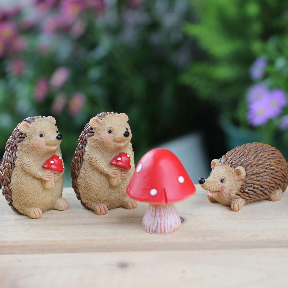 7pcs Cartoon Animal Sculpture Resin Garden Miniatures Figurine Hedgehog Mushroom Statue  Outdoor
