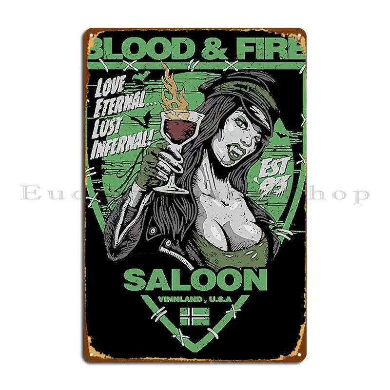 Blood And Fire Saloon Shirt Campnou Metal Sign Create Club Bar Garage Wall Cave Tin Sign Poster