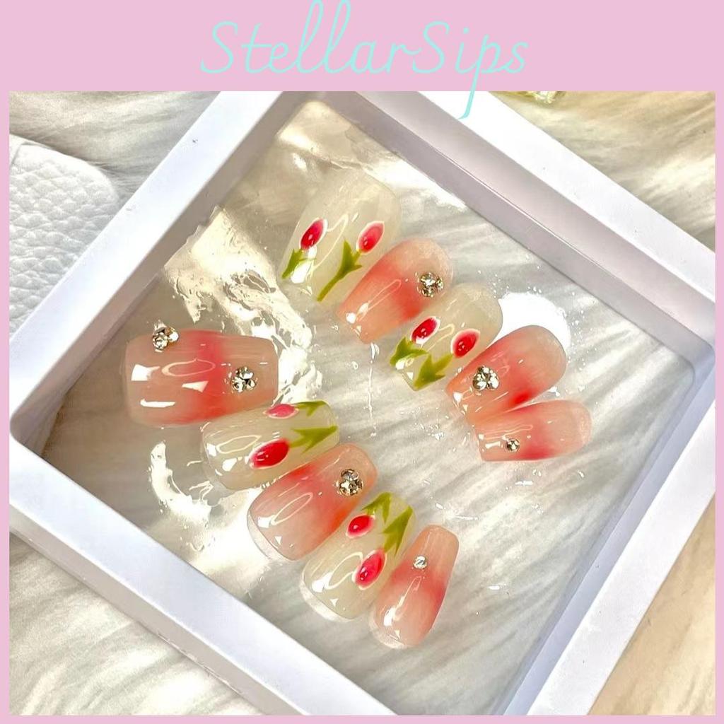 Tulip Gel Nail Sticker Cute Lovely Flower Pattern Short Style Xs S M L