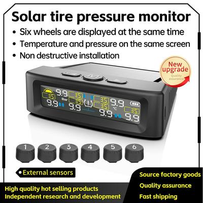 6 Tekerlekli Güneş Enerjili TPMS Araba Lastik Basıncı Alarmı 6 Harici Sensörlü Su Geçirmez Dijital Lastik Basıncı Sıcaklık Uyarısı Kamyon RV Van Traktör için