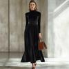 Fall Winter Women's Velvet Long Sleeve Midi Dress High Waist Slimming Elegant Large Swing Dress