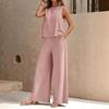 2026 Women's Solid Color Two-Piece Round-neck Blouse and Wide-leg Pants Set