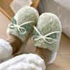 Fashion Casual Fluffy Slippers Women House Fashion Bowknot Designer Shoes Girls Home Popular Winter Warm Elegant Footwear Indoor Flats