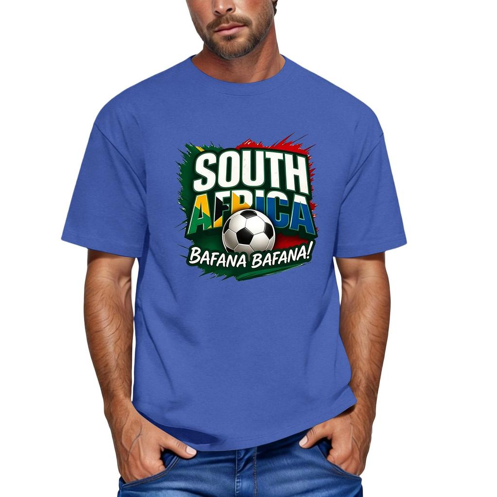 Men's Short Sleeve Crew Neck T-Shirt Featuring South Africa Soccer Graphic Print Bafana Bafana Football Fan Apparel