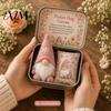 Cute Dwarf Ornament 2 Pcs Pocket Hug Gnome Comfort Gift Tin Box, Mini Plush Doll Emotional Support Birthday Presents for Her Keepsake, Handmade
