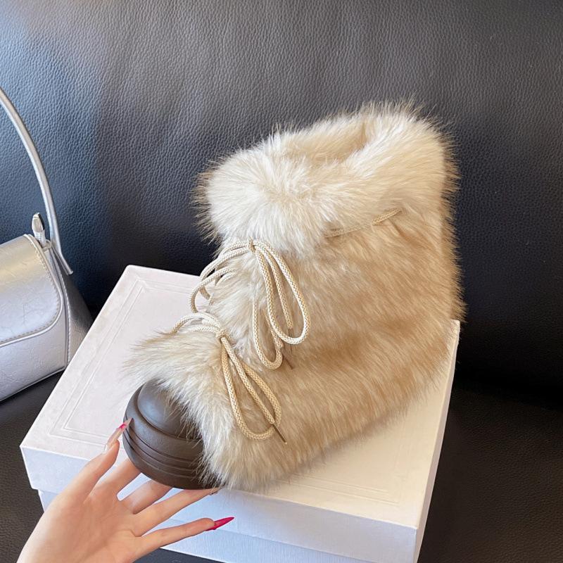 Retro popular Mao Mao big-headed boots, new fashionable warm and cold-resistant thick-soled heightening snow boots in winter