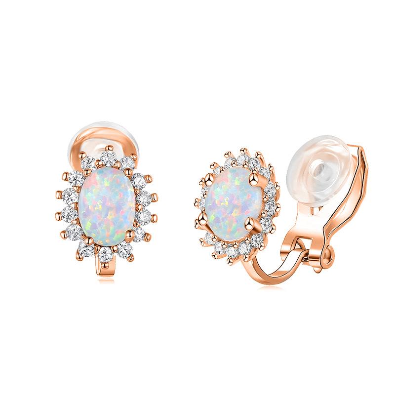 

Opal temperament elegant stud earrings women s simple popular earrings free of piercing ears sun flower ear clips Europe and America copper