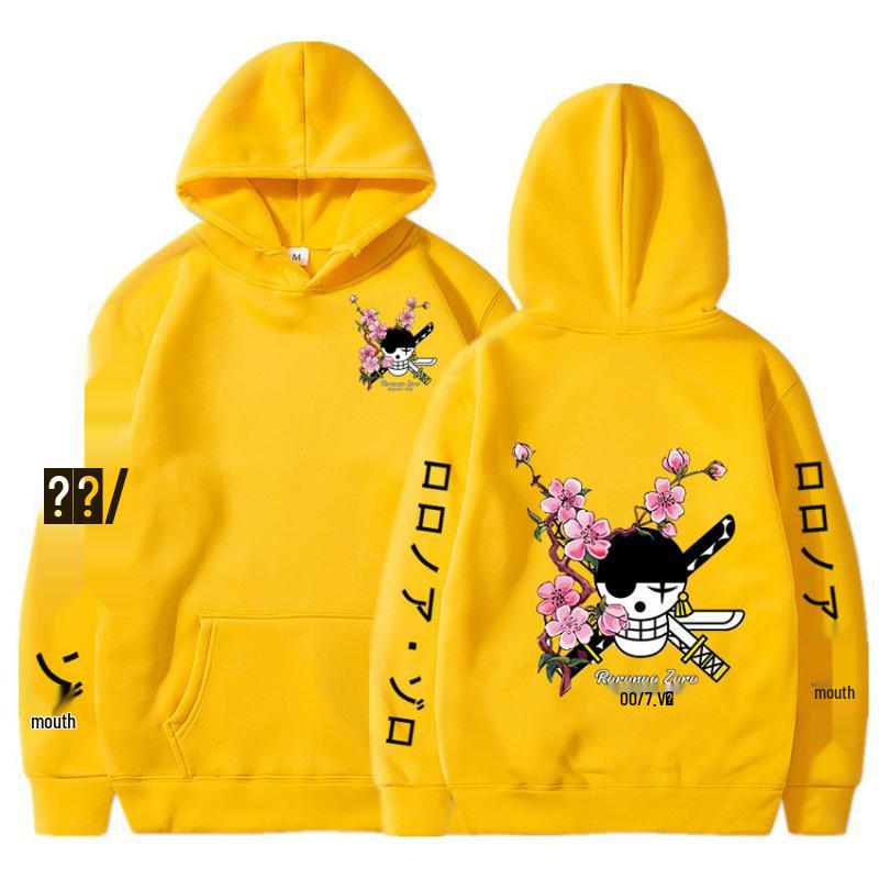 Unisex Fleece-Lined Zoro Anime Hoodie Sweatshirt