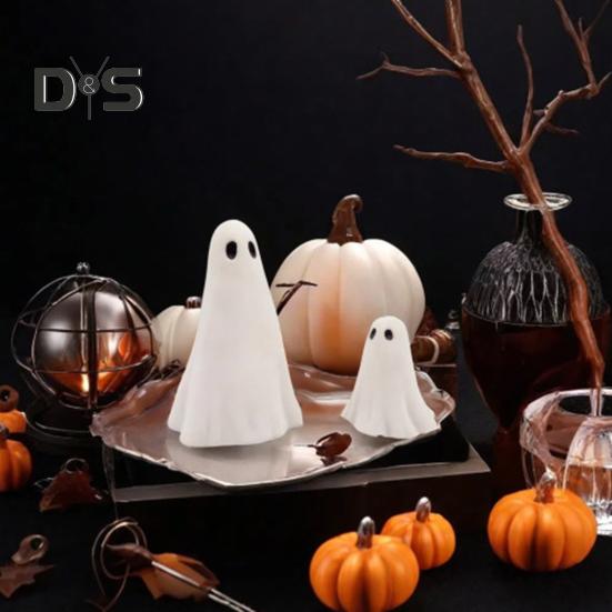 2 Pcs Halloween Ghost Figurine Resin Ghost Sculpture Cute White Ghost Statue Home Table Centerpieces Mini Ghost Ornament for Kitchen Shelf Fireplace