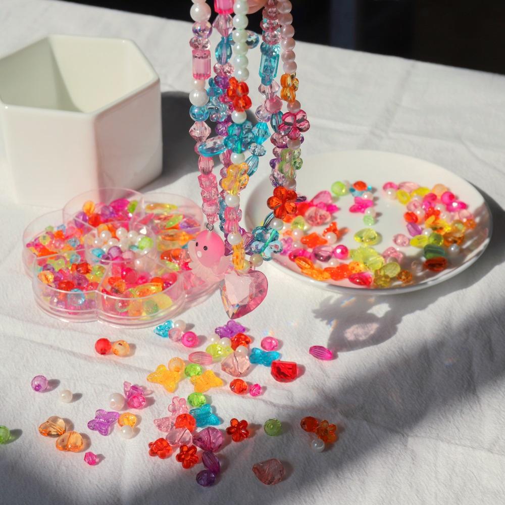 1Set Colorful Acrylic Loose Spacer Beads Crafts for DIY Cute Friendship Bracelet Necklace Jewelry Making Accessories Kits