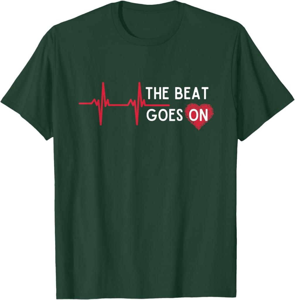 Heart Attack Surgery The Beat Goes On Survivor Rehab Recover T-Shirt Graphic Tee Casual Daily Tee Unisex Holiday