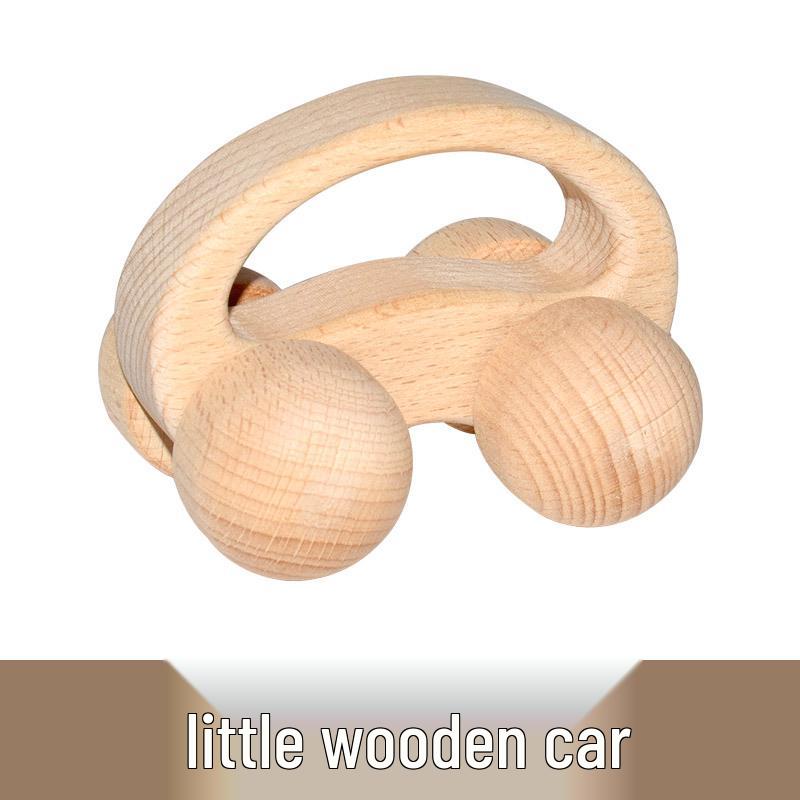 Infant Soothing Wooden Rattle Toy Set: Hand-Shaking Bell, Cage, and Baby Grip Car