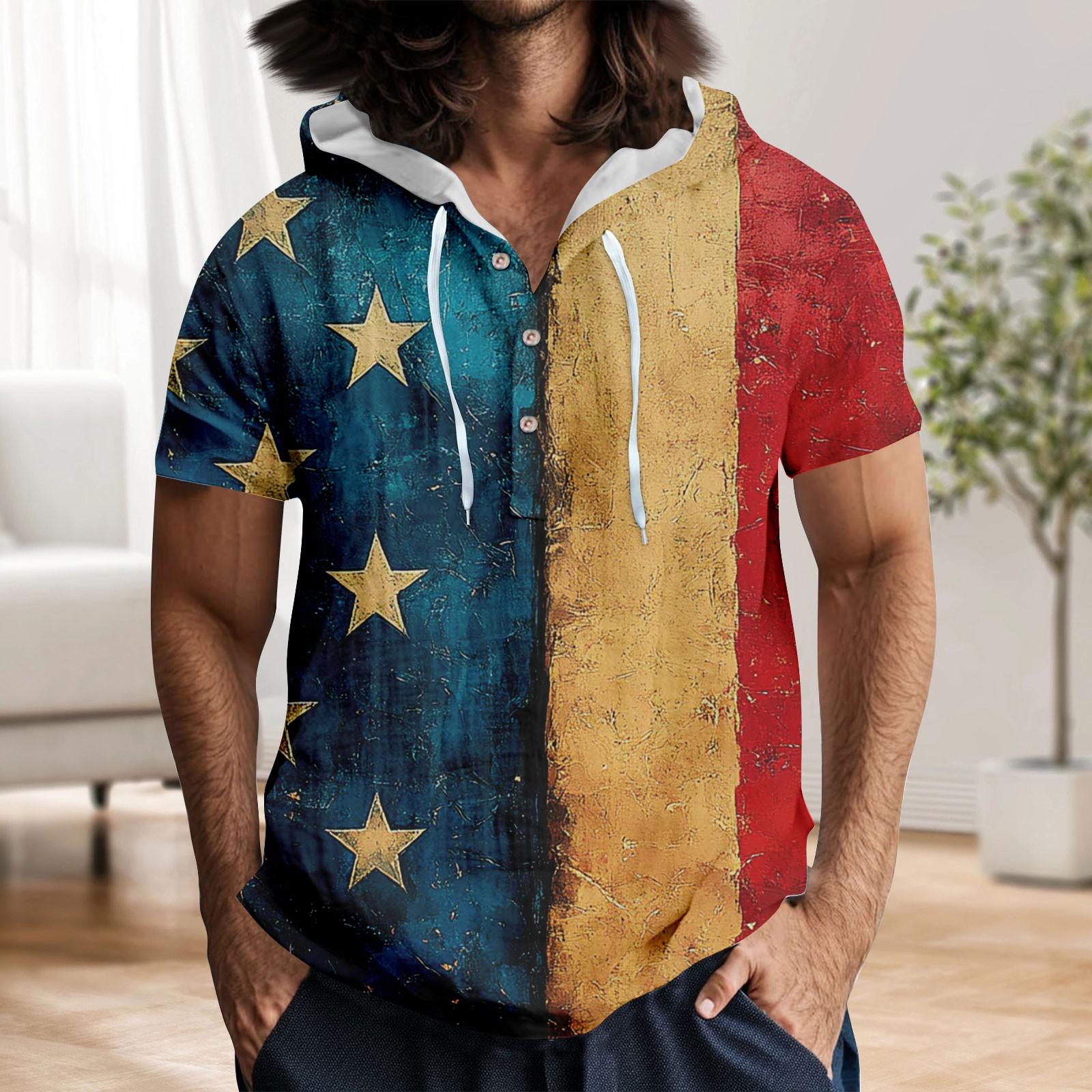 

Мужская повседневная футболка с короткими рукавами, капюшоном и открытым воротом на пуговицах XXL жёлтый