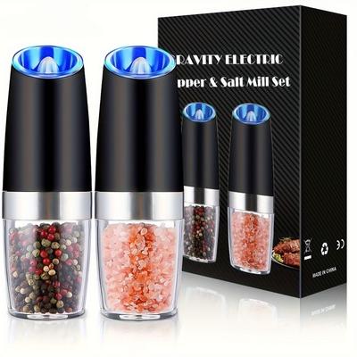 Gravity-Driven Electric Salt and Pepper Mill, Battery-Operated LED Light, One-Handed Automatic Operation, Adjustable Coarse Mill, Grinder