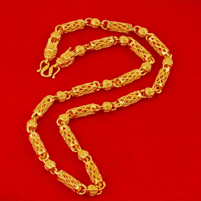 Men's 18k Gold Plated Cylindrical Necklace with Spaced Pumpkin Beads - Creative Fashion Accessory