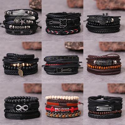 Retro Multi-Layer Beaded Adjustable Leather Men's Bracelet