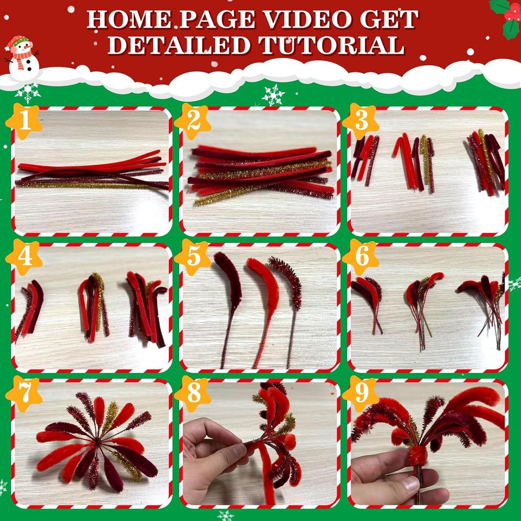 550PCS Christmas Pipe Cleaners Craft, 11 Colors Pipe Cleaners Glitter Chenille Stems Creative Arts Chenille Stems