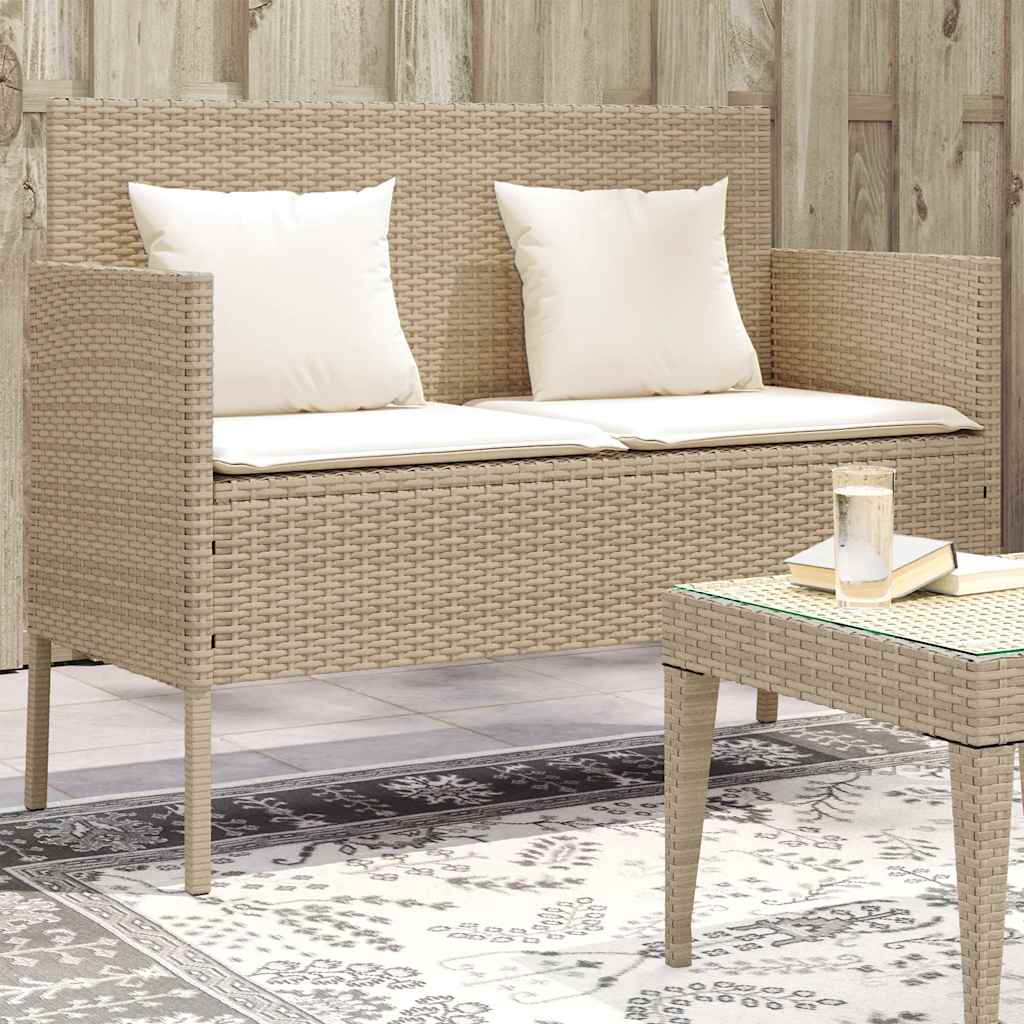 Garden Bench with Cushions Beige Poly Rattan