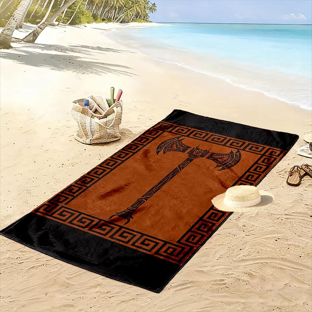 Greek Pattern Double-Edged Axe Beach Towel Quick-drying for Travel Outdoor Sports Jogging Beach and Swimming