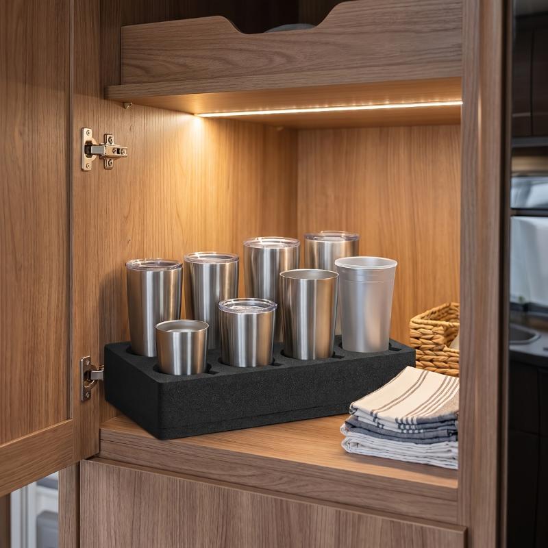 RV Cup Holder 8/13 Slot Foam Space Saving Rack Multi-Function Drink Mug Storage for Caravan Camping Travel