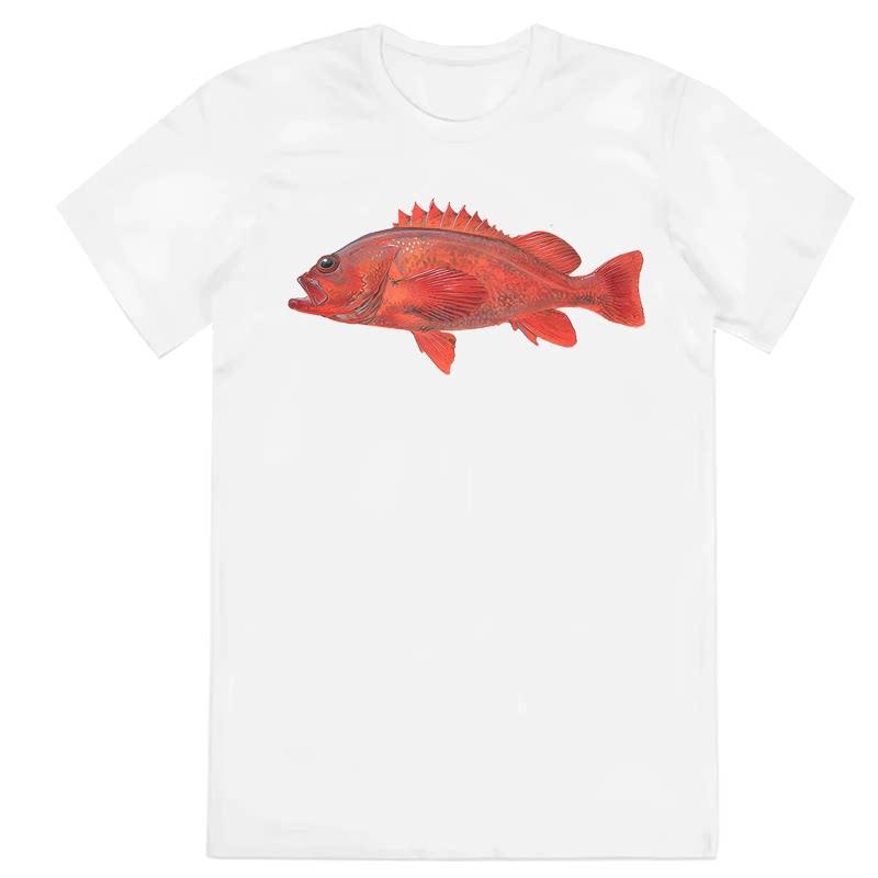 Y2k Summer Marine Fish Handpainted Salmon Sea Fish Fishing Beach Fishing Pure Cotton Printed Loose Shortsleeved Tshirt