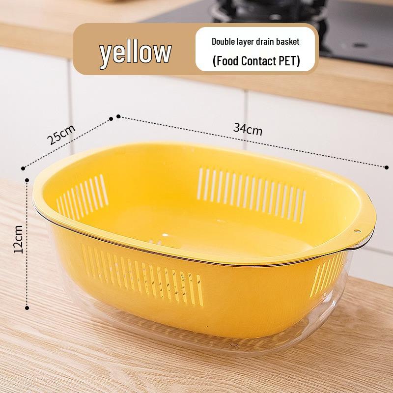 Multifunctional Double-Layer Vegetable & Fruit Washing Basket and Draining Bowl