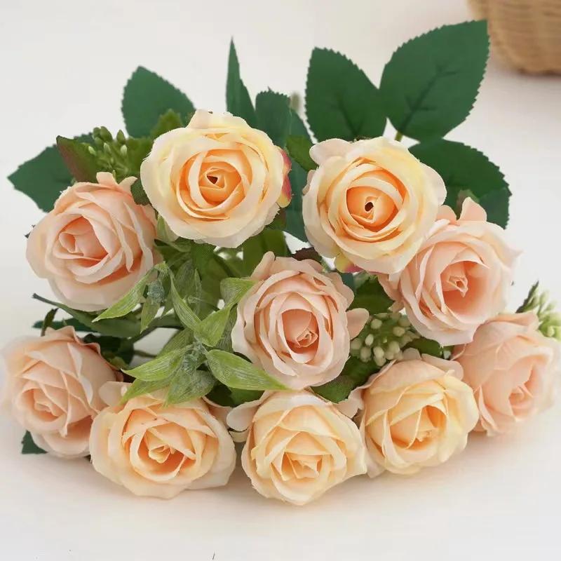5pcs 10 Heads Rose Bouquet Artificial Flowers Western Rose Wedding Decoration 6 Colors Peonies Fake Flowers Artificial Flowers