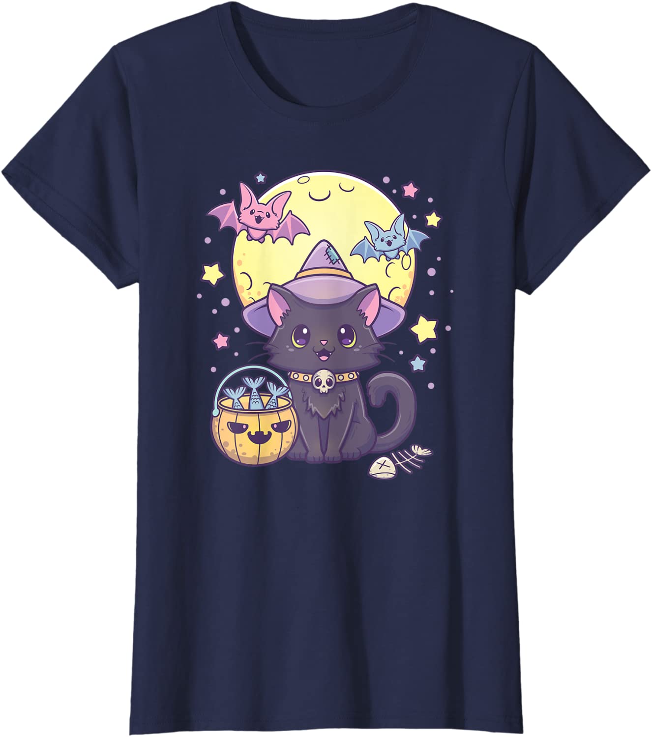 

Kawaii Pastel Goth Cute Crey Halloween Black Cat Witch Hat Футболка L