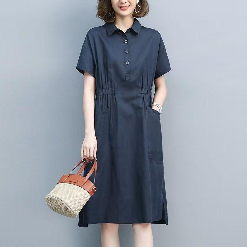 Solid Color Loose Casual Waist Slimming Plus Size Women's Dress Mom