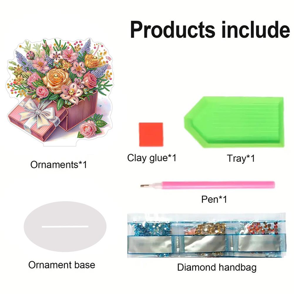 Flower Special Shaped Desktop Diamond Art Kits Colorful Diamond Painting Desktop Ornaments Kit for Home Office Desktop Decor