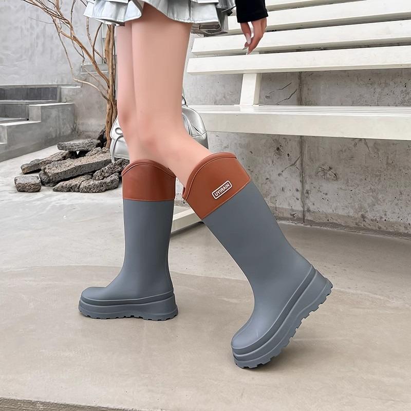 Rain shoes women's fashion winter wear water shoes adult velvet high rain boots waterproof and non-slip new rubber shoes long boots
