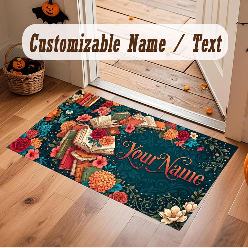 Floral Garden Theme Crystal Velvet Floor Rug Personalized Custom Name Text Warm Carpet Home Decoration