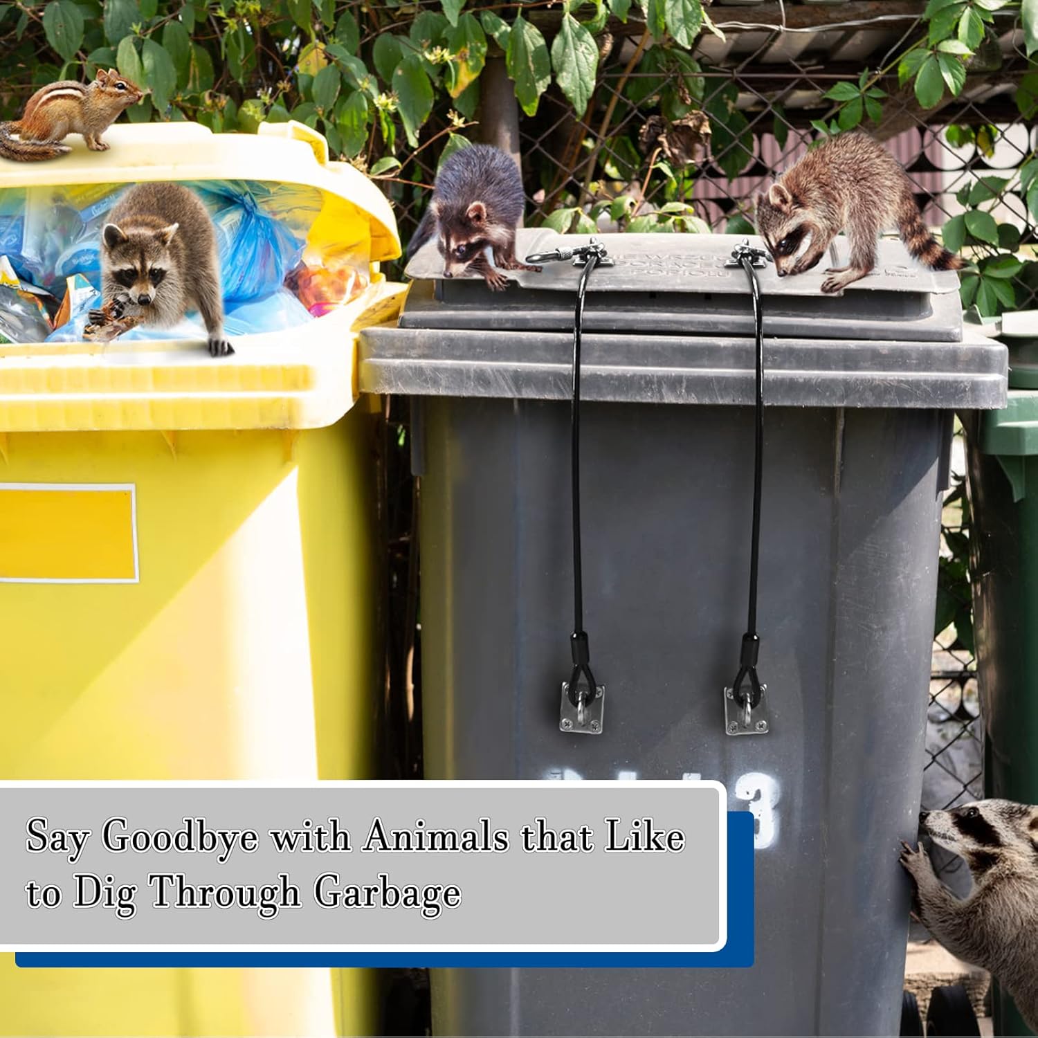 

Стопор для мусорного бака на колесах, Защита от медведей, Замок для мусорного бака на колесах, Стальной трос, Универсальный трос для фиксации крышки