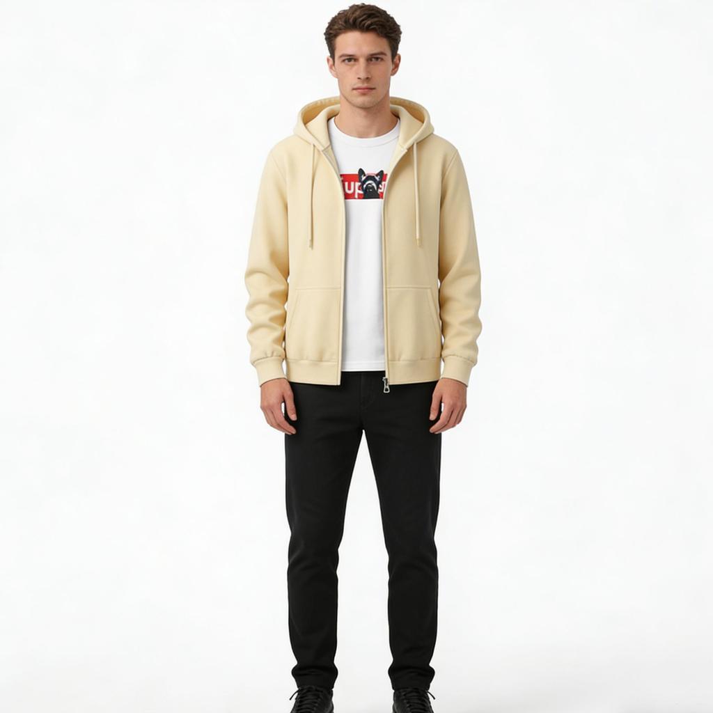 Men's Spring/Autumn Basic Solid Color Zip-Up Hoodie! Heavyweight Cotton Drawstring Kangaroo Pocket Loose-Fit Jacket, Multi-Color Versatile Top