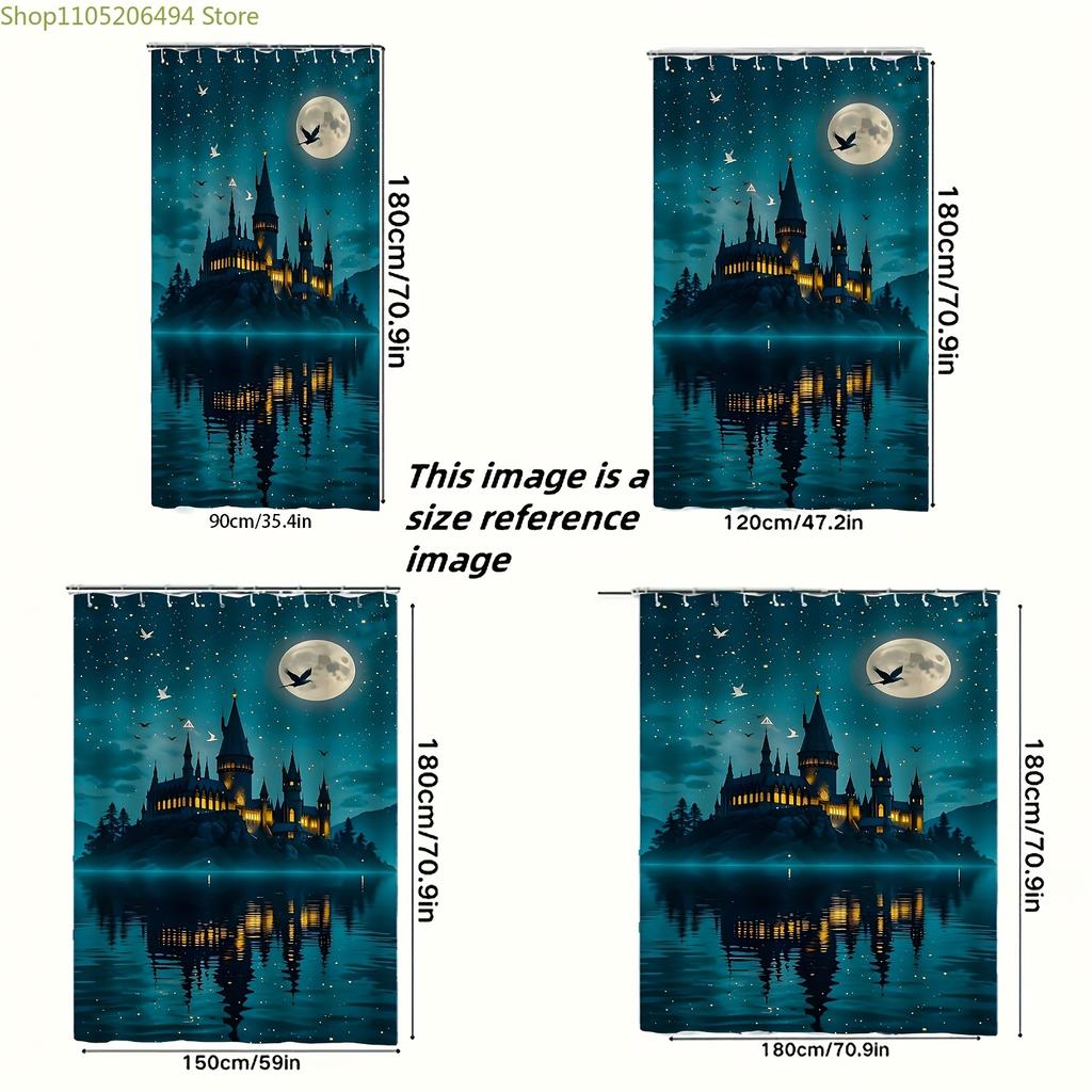 Warner 1pc Cute Printed Bathroom Shower Curtain - Harry Potter Castle Starry Night Scene, Creative, Suitable for Home Bathroom