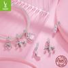 Romantic Pink Bow S925 Silver Pendant Jewelry Accessories Sweet High Heels Champagne Diy Beads
